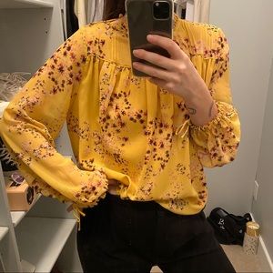 Aritzia Lourdes yellow flower blouse small